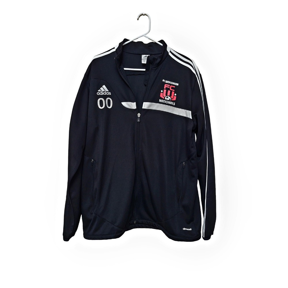 FC Wisconsin Nationals Soccer Adidas Full Zip Jacket Climacool Black Men's Large